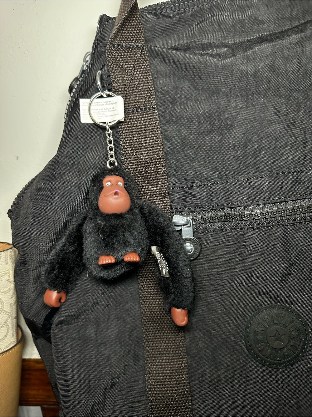 Kipling Black Nylon Convertible Tote-Backpack with Monkey Key Charm - Picture 3 of 4